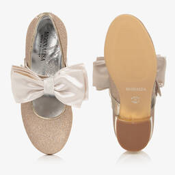 Monnalisa-Teen Girls Gold Glitter Ballerina Shoes | Childrensalon Outlet