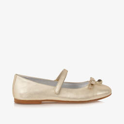 Monnalisa-Teen Girls Gold Leather Ballet Pumps | Childrensalon Outlet