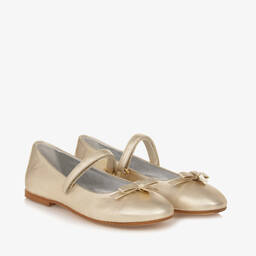 Monnalisa-Teen Girls Gold Leather Ballet Pumps | Childrensalon Outlet