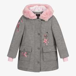 Monnalisa-Teen Girls Grey Floral Coat | Childrensalon Outlet