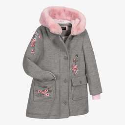 Monnalisa-Teen Girls Grey Floral Coat | Childrensalon Outlet