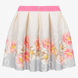 Monnalisa-Серая юбка из неопрена с цветами | Childrensalon Outlet