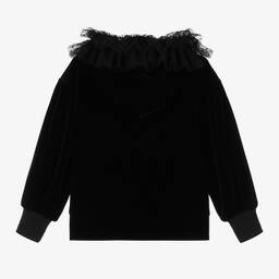 Monnalisa Chic-Teen Girls Hooded Black Velour Top | Childrensalon Outlet
