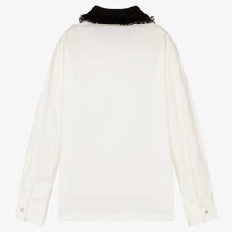 Monnalisa Chic-بلوز مزينة بياقة تول تينز بناتي لون عاجي وأسود | Childrensalon Outlet