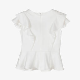 Monnalisa-Кремовая блузка с синей брошью-цветком | Childrensalon Outlet