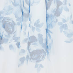 Monnalisa-Teen Girls Ivory & Blue Floral Tulle Dress | Childrensalon Outlet