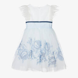 Monnalisa-Teen Girls Ivory & Blue Floral Tulle Dress | Childrensalon Outlet