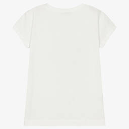 Monnalisa-Teen Girls Ivory Cotton Butterfly T-Shirt | Childrensalon Outlet