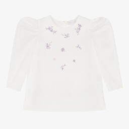 Monnalisa Chic-Teen Girls Ivory Cotton Floral Blouse | Childrensalon Outlet