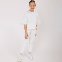 Monnalisa-Teen Girls Ivory Diamanté Tulle Sweatshirt | Childrensalon Outlet