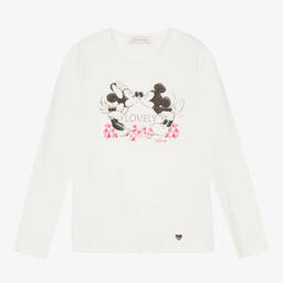 Monnalisa-توب تينز بناتي قطن جيرسي لون عاجي | Childrensalon Outlet