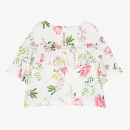 Monnalisa Chic-Teen Girls Ivory Floral Satin Blouse | Childrensalon Outlet