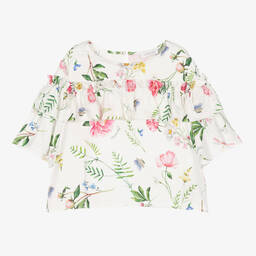 Monnalisa Chic-Teen Girls Ivory Floral Satin Blouse | Childrensalon Outlet
