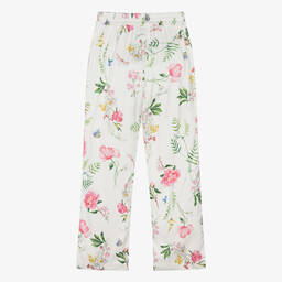 Monnalisa-بنطلون ساتان لون عاجي بطبعة ورود للمراهقات | Childrensalon Outlet