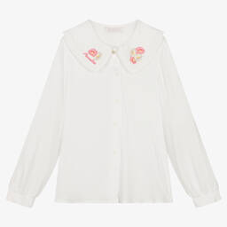 Monnalisa-Teen Girls Ivory Flower Blouse | Childrensalon Outlet