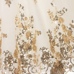 Monnalisa-Teen Girls Ivory & Gold Sequin Dress | Childrensalon Outlet