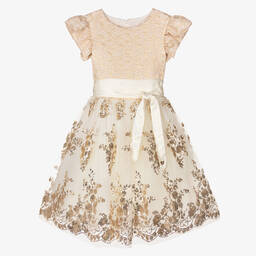 Monnalisa-Teen Girls Ivory & Gold Sequin Dress | Childrensalon Outlet