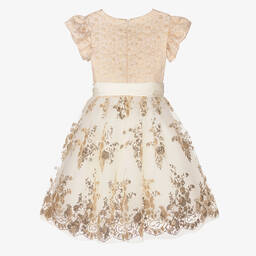 Monnalisa-Teen Girls Ivory & Gold Sequin Dress | Childrensalon Outlet