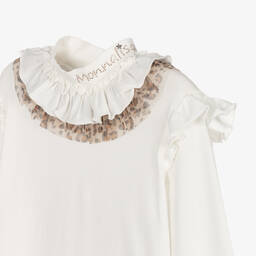 Monnalisa-توب تينز بناتي قطن جيرسي لون عاجي | Childrensalon Outlet