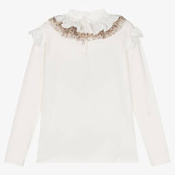 Monnalisa-توب تينز بناتي قطن جيرسي لون عاجي | Childrensalon Outlet