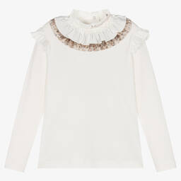 Monnalisa-توب تينز بناتي قطن جيرسي لون عاجي | Childrensalon Outlet