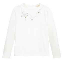 Monnalisa-Teen Girls Ivory Logo Top | Childrensalon Outlet