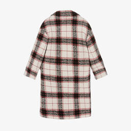 Monnalisa-Teen Girls Ivory & Red Checked Coat | Childrensalon Outlet