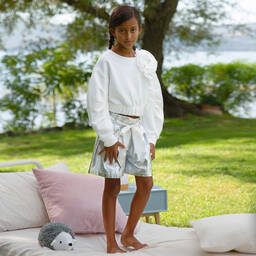 موناليزا Chic-سويتشيرت تينز بناتي قطن جيرسي لون عاجي | Childrensalon Outlet