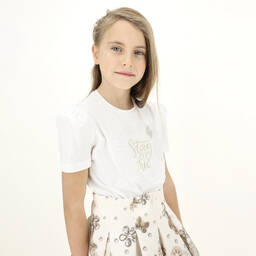 Monnalisa-Кремовая футболка для подростков | Childrensalon Outlet