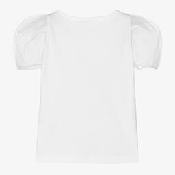 Monnalisa-Teen Girls Ivory Tulle Sleeve T-Shirt | Childrensalon Outlet