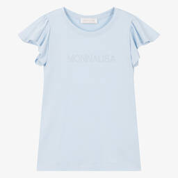 Monnalisa-Teen Girls Light Blue Cotton T-Shirt | Childrensalon Outlet