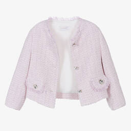 Monnalisa-Teen Girls Lilac Pink Bouclé Tweed Jacket | Childrensalon Outlet