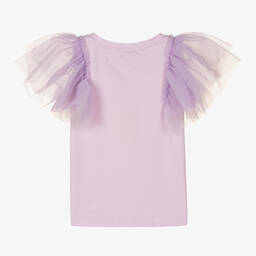 Monnalisa-Фиолетовый хлопковый топ с рукавами из тюля | Childrensalon Outlet