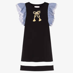 Monnalisa-Teen Girls Navy Blue Cotton Jersey Dress | Childrensalon Outlet