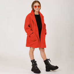 Monnalisa-Teen Girls Orange Felted Overcoat | Childrensalon Outlet