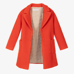 Monnalisa-Teen Girls Orange Felted Overcoat | Childrensalon Outlet