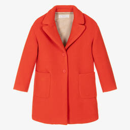 Monnalisa-Teen Girls Orange Felted Overcoat | Childrensalon Outlet