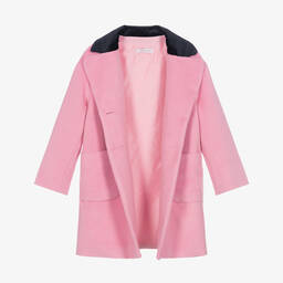 Monnalisa Chic-Teen Girls Pink & Black Velvet Collar Coat | Childrensalon Outlet