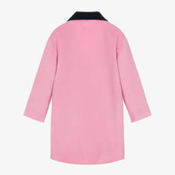 Monnalisa Chic-Teen Girls Pink & Black Velvet Collar Coat | Childrensalon Outlet