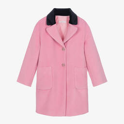 Monnalisa Chic-Teen Girls Pink & Black Velvet Collar Coat | Childrensalon Outlet