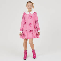 Monnalisa Chic-فستان تينز بناتي كريب تويل لون زهري | Childrensalon Outlet