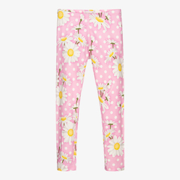 Monnalisa-Розовые легинсы с ромашками для подростков | Childrensalon Outlet