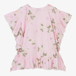 Monnalisa-Teen Girls Pink Floral Cotton Kaftan | Childrensalon Outlet
