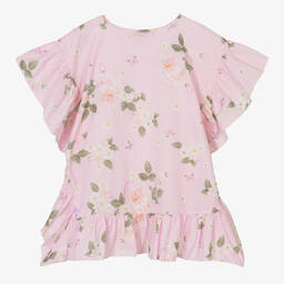 Monnalisa-Teen Girls Pink Floral Cotton Kaftan | Childrensalon Outlet