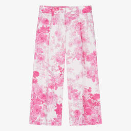 Monnalisa Chic-Teen Girls Pink Floral Cotton Trousers | Childrensalon Outlet