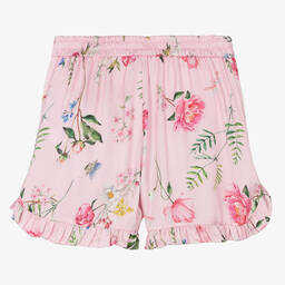 Monnalisa Chic-Teen Girls Pink Floral Satin Shorts | Childrensalon Outlet