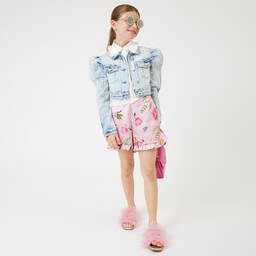 Monnalisa Chic-Teen Girls Pink Floral Satin Shorts | Childrensalon Outlet