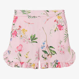 Monnalisa Chic-Teen Girls Pink Floral Satin Shorts | Childrensalon Outlet