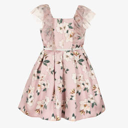 Monnalisa Шик-Розовое платье из тюля с цветами и рюшами | Childrensalon Outlet