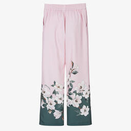 Monnalisa Шик-Широкие розовые брюки с цветами | Childrensalon Outlet